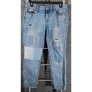 J.Crew Broken In Boyfriend Jeans Size 30 Medium Wash Distressed Patchwork Denim
